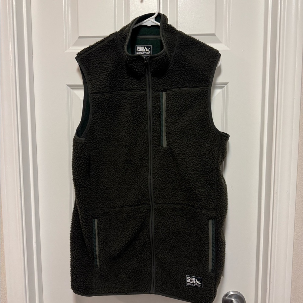 Men's Faux Shearling Fleece Vest, dark olive green, tall medium
